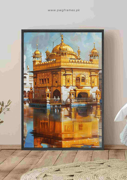 Golden Temple Reflection Painting Poster Wall Art