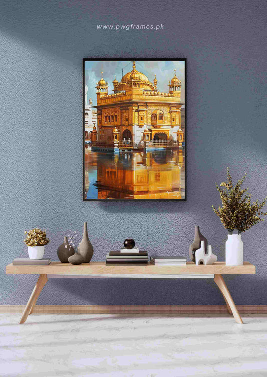 Golden Temple Reflection Painting Poster Wall Art