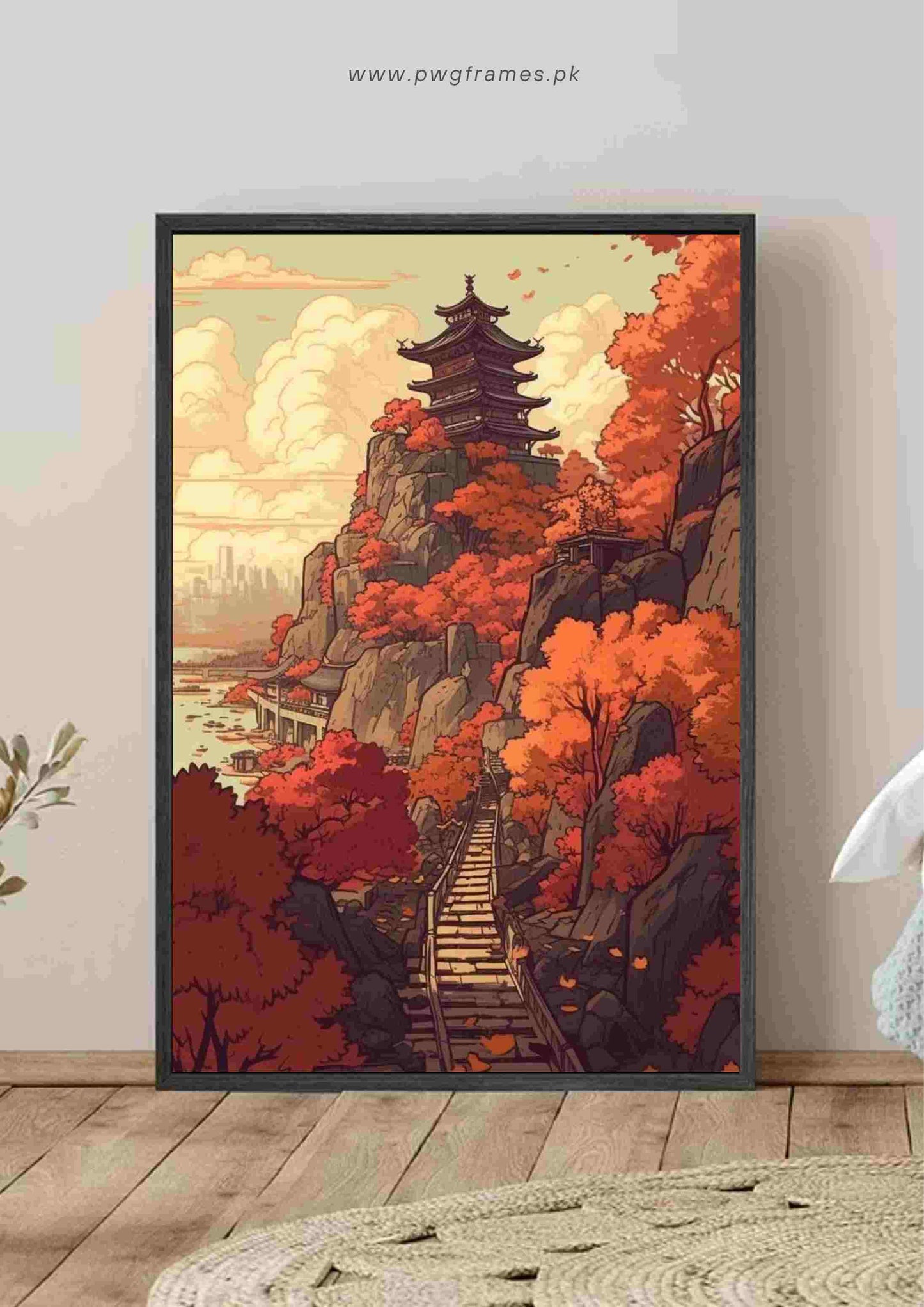 Autumn Temple Ascent Poster Wall Art