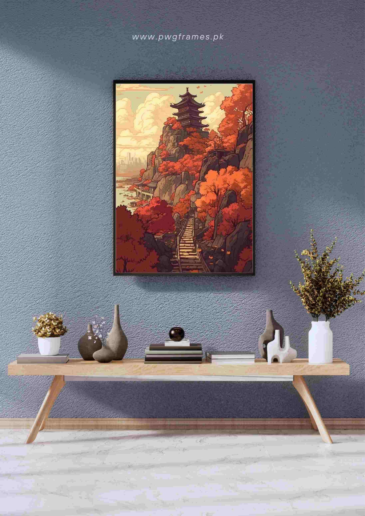 Autumn Temple Ascent Poster Wall Art