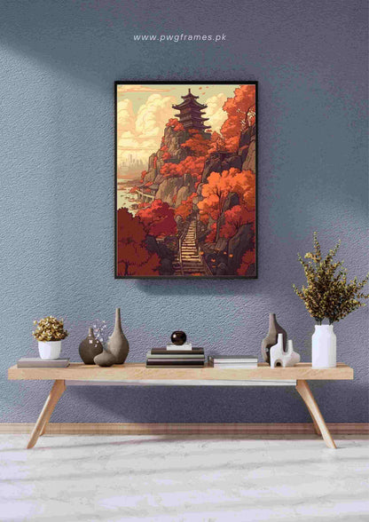 Autumn Temple Ascent Poster Wall Art