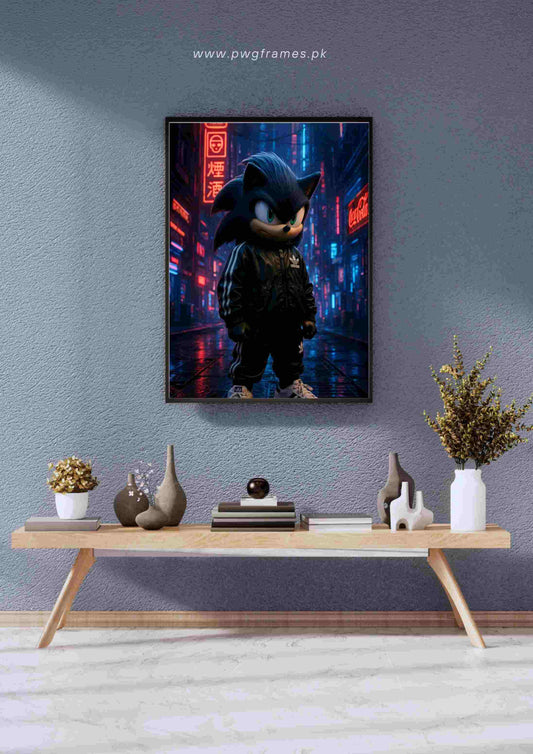 Cyberpunk Sonic in Streetwear Poster Wall Art