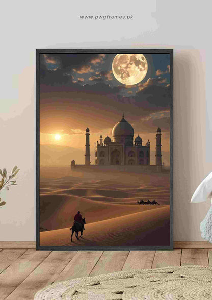 Taj Mahal Desert Moon Poster Wall Art