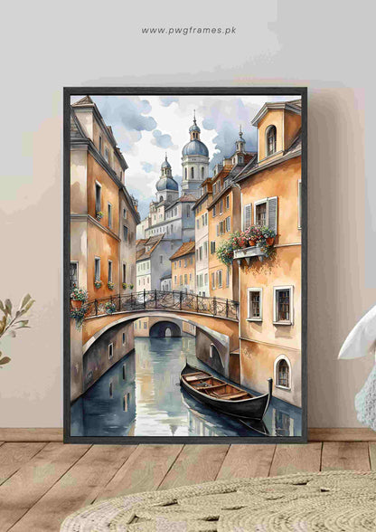 Watercolor Canal Town Poster Wall Art
