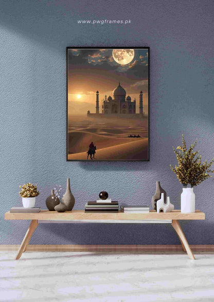 Taj Mahal Desert Moon Poster Wall Art