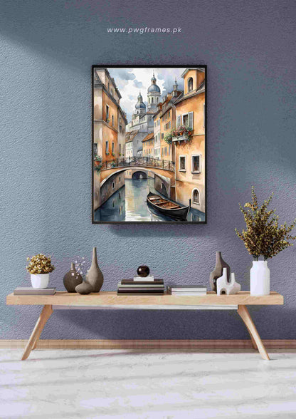 Watercolor Canal Town Poster Wall Art