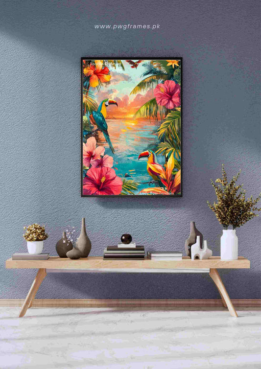 Tropical Sunset Macaws Poster Wall Art