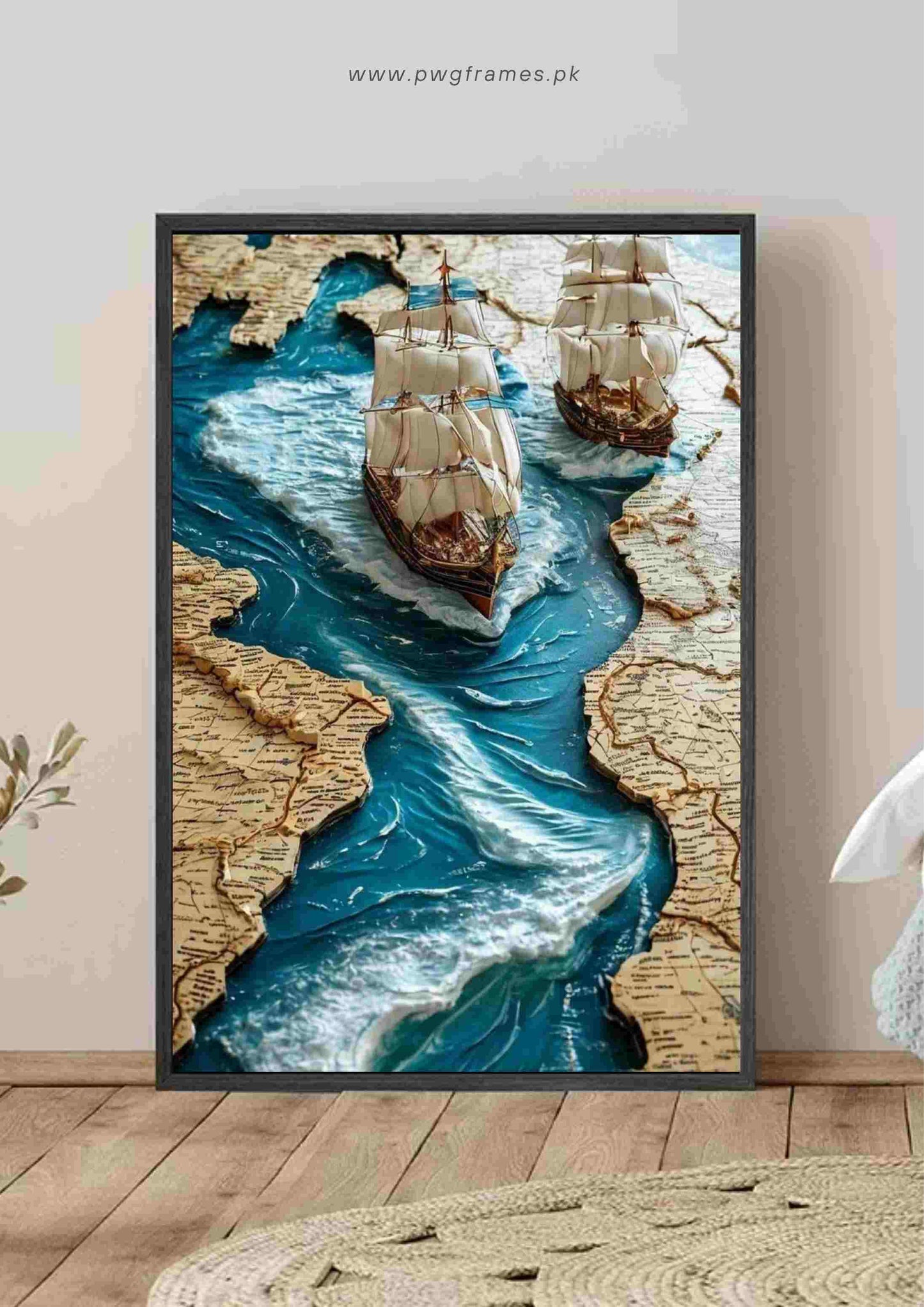 Old World Map and Ships Poster Wall Art