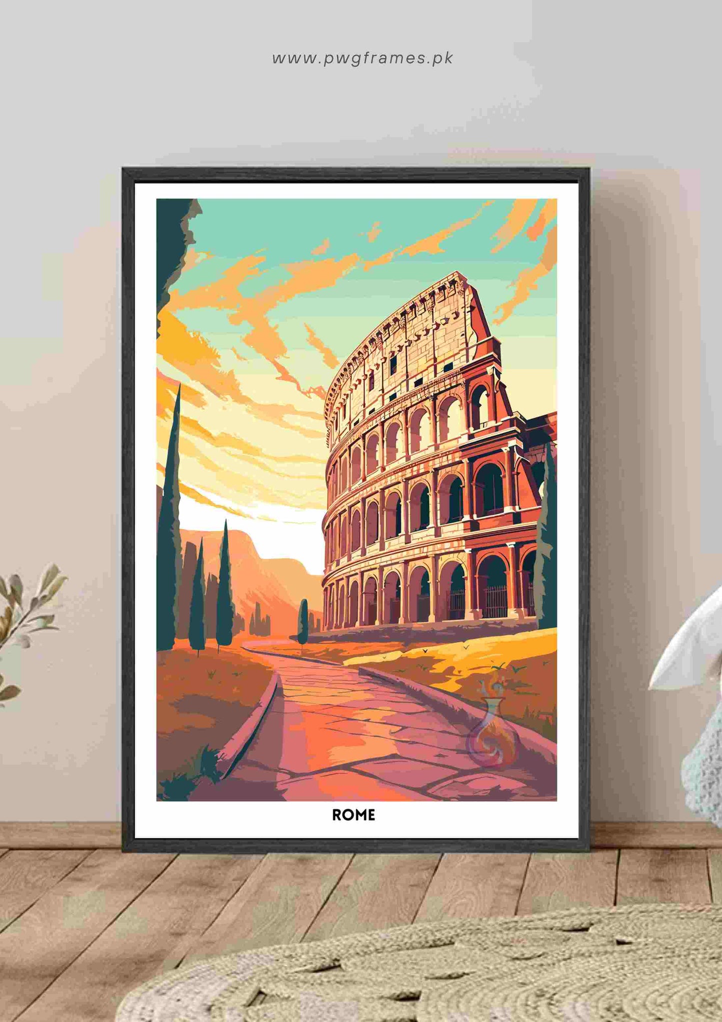 Vintage Rome Colosseum Sunset Poster Wall Art