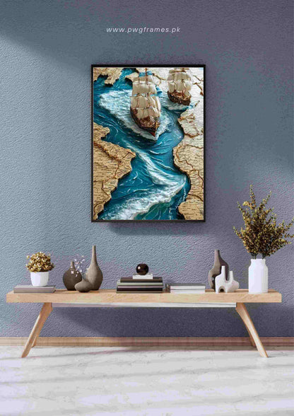 Old World Map and Ships Poster Wall Art