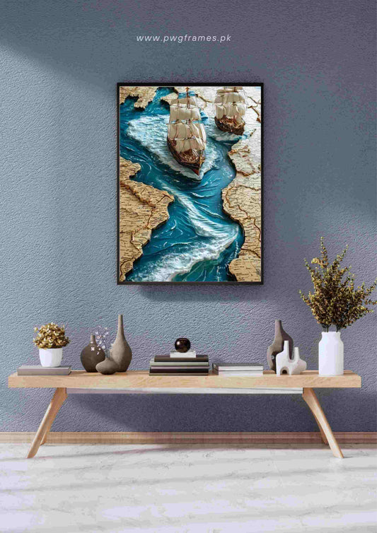 Old World Map and Ships Poster Wall Art