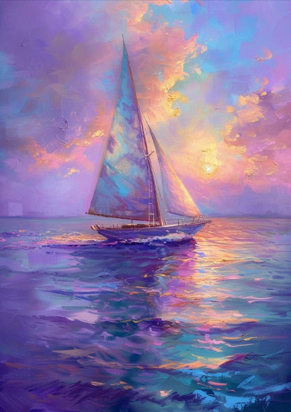 Purple Sunset Sailing Poster Wall Art