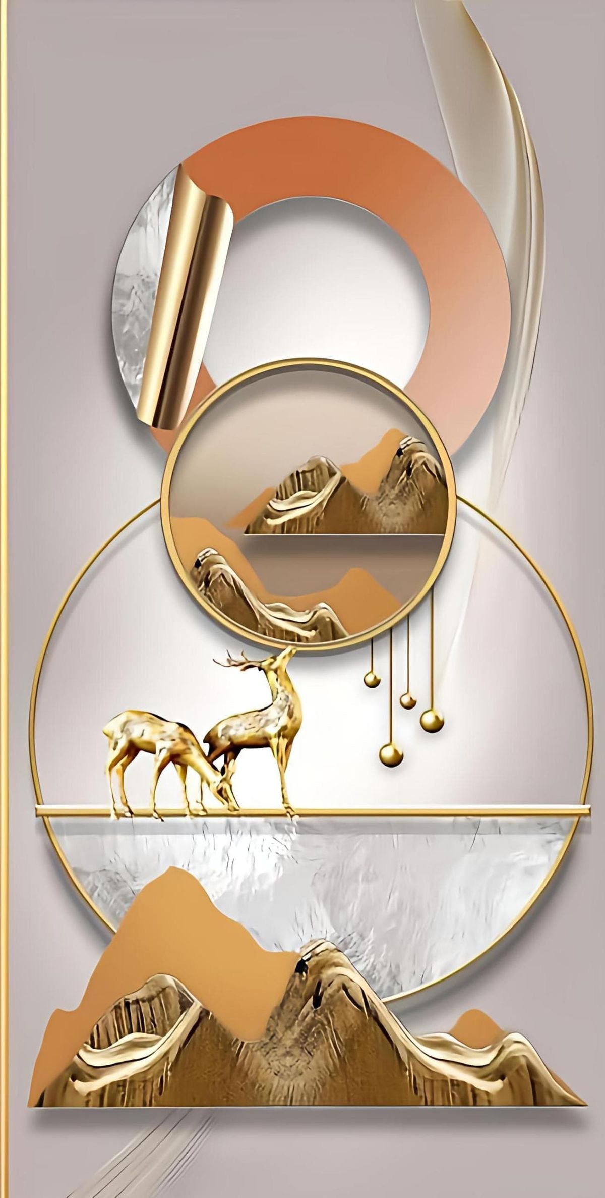 Gold Deer & Mountain Abstract Wall Art