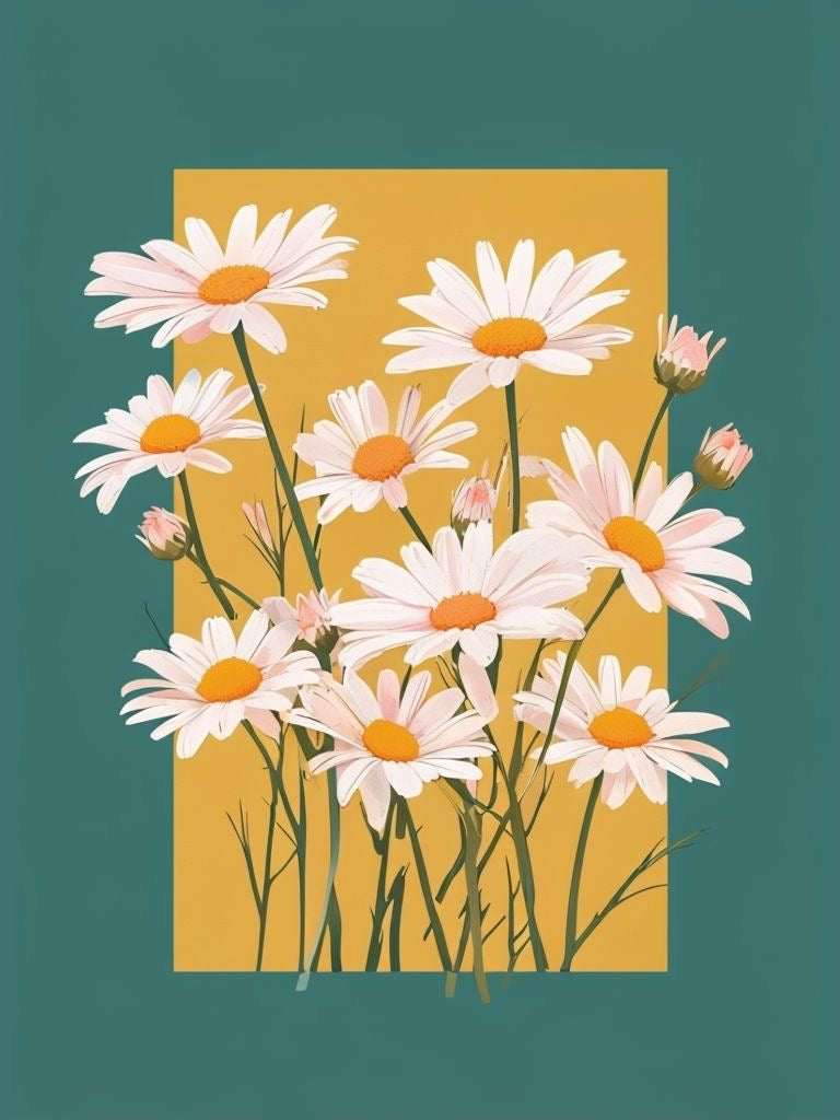 Daisies in a Mustard Frame Wall Art