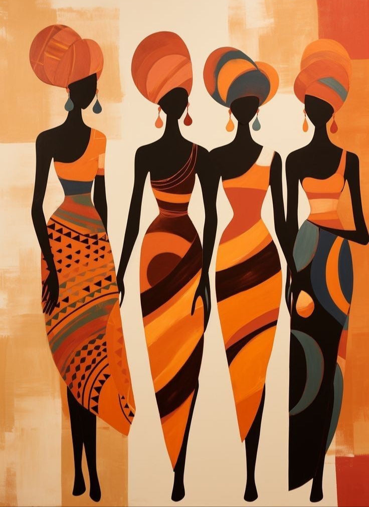 Terracotta & Black African Women Wall Art