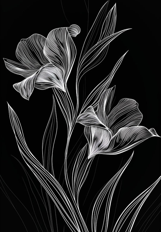Black & White Line Art Flowers Wall Art