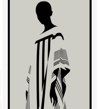 Black & White Striped Figure Wall Art