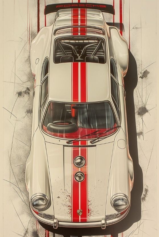 White & Red Porsche Race Car Wall Art