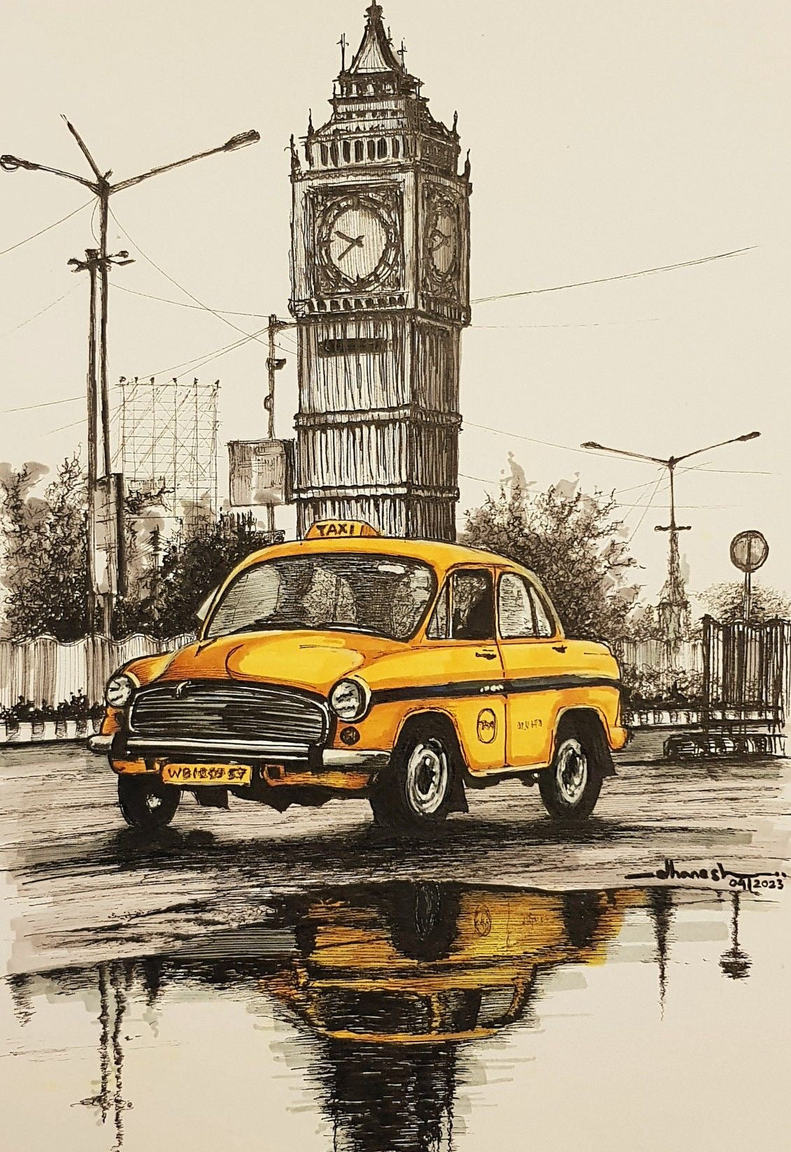Big Ben & Yellow Taxi Wall Art