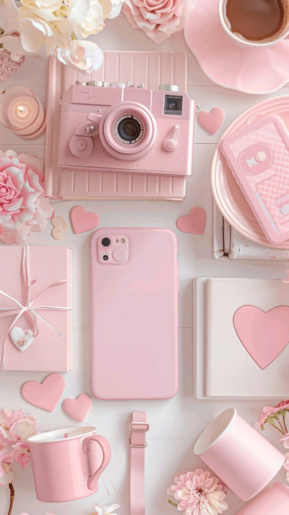Pink Aesthetic Flat Lay Wall Art