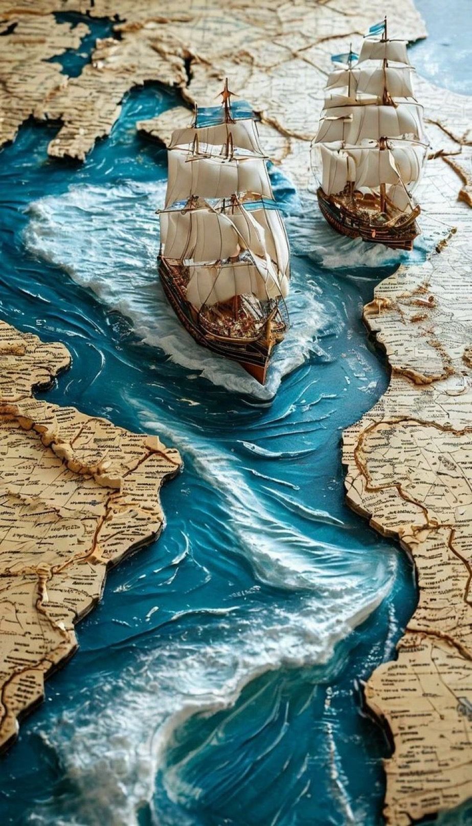 Old World Map and Ships Poster Wall Art