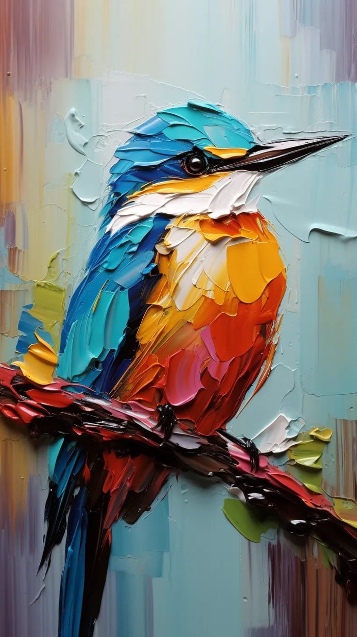 Vibrant Bird Palette Knife Poster Wall Art