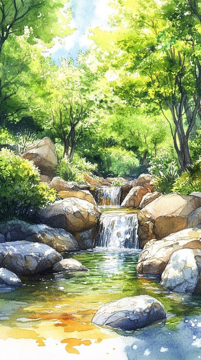 Tranquil Forest Stream Watercolor Poster Wall Art