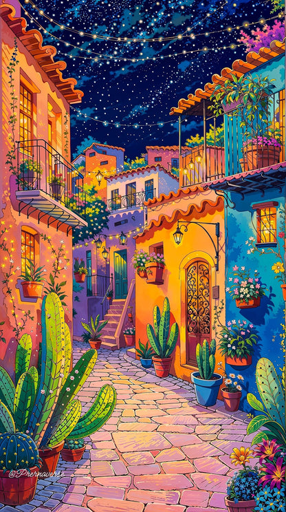 Starry Night in a Mexican Alley Poster Wall Art