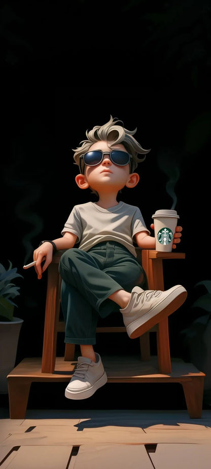 Cool Kid with Coffee Poster Wall Art