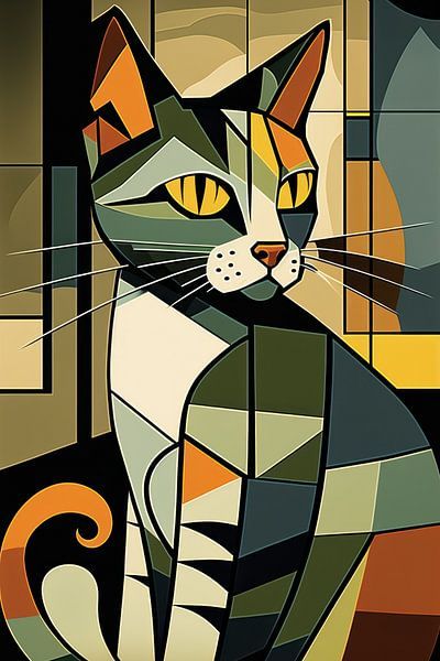 Stained Glass Cubism Cat Poster Wall Art