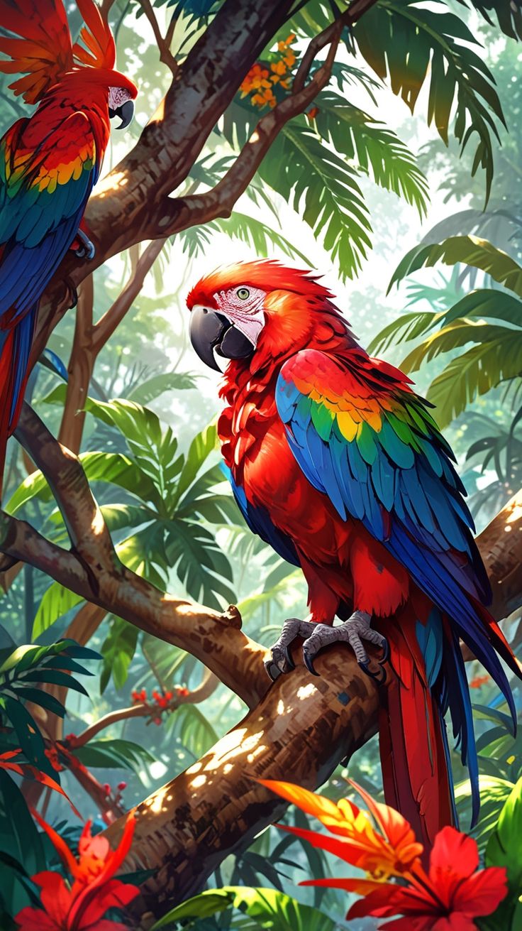 Macaws in Jungle Trees Poster Wall Art