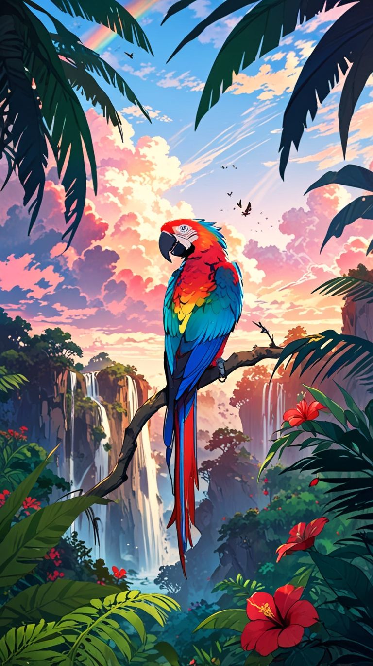 Colorful Macaw Sunset Poster Wall Art