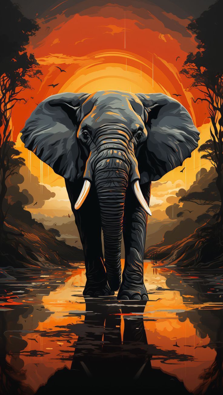 Bold Elephant African Sunset Poster Wall Art