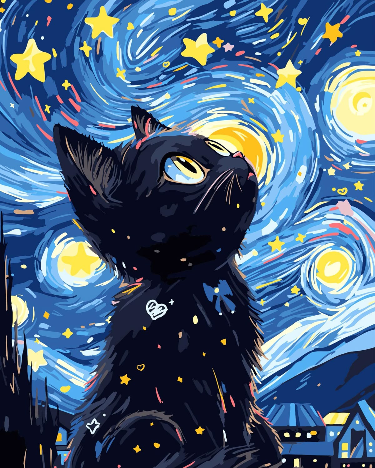 Starry Night Cat Poster Wall Art