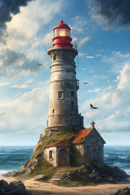 Old Lighthouse by the Sea Poster Wall Art