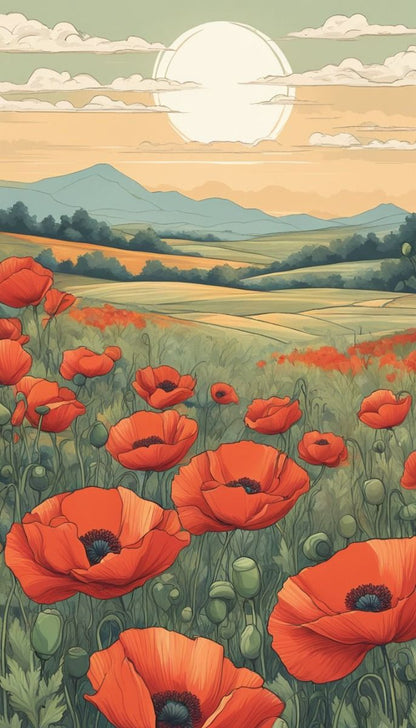 Field of Red Poppies Poster Wall Art