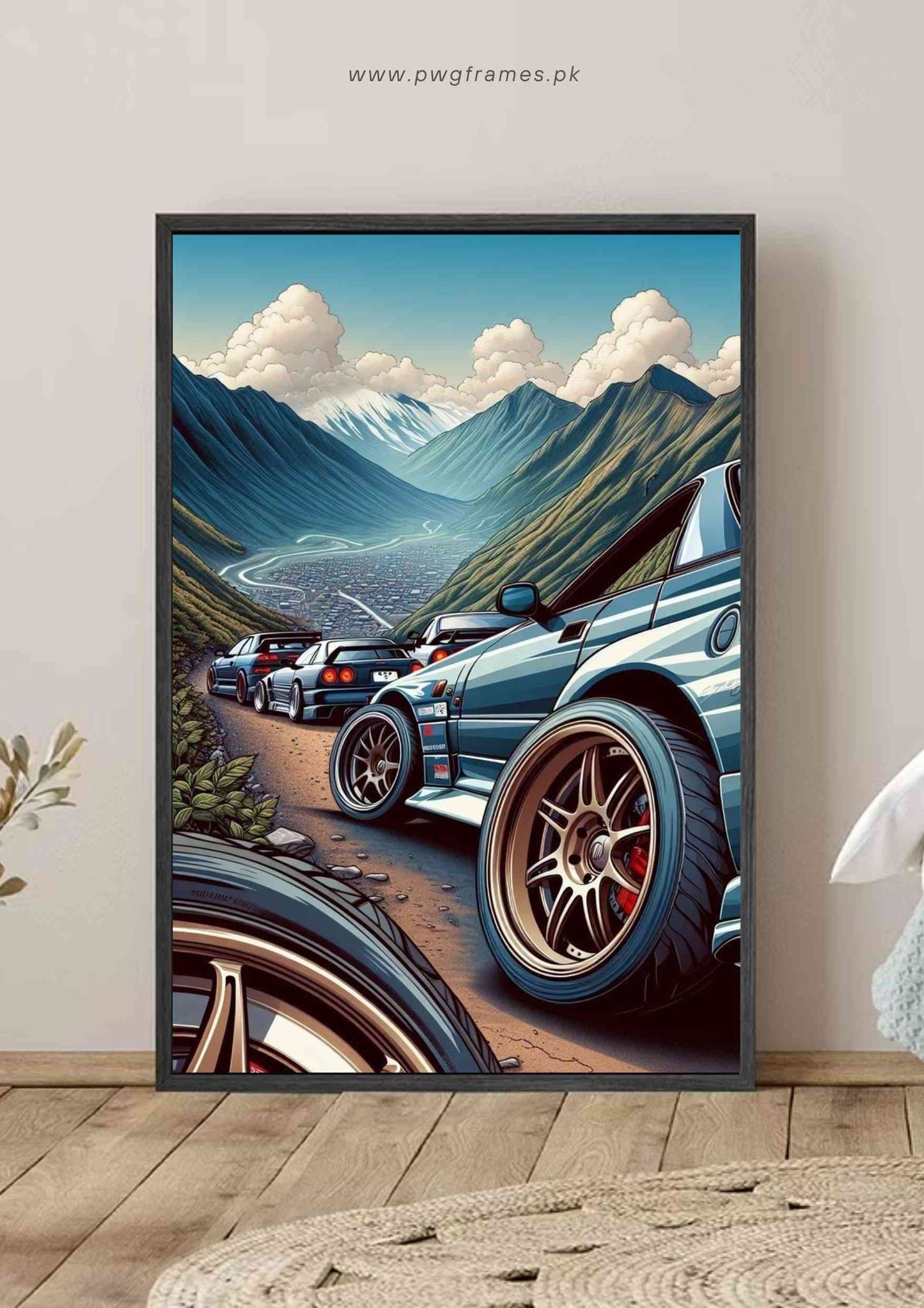 Anime-style Japanese Sports Cars Poster Wall Art