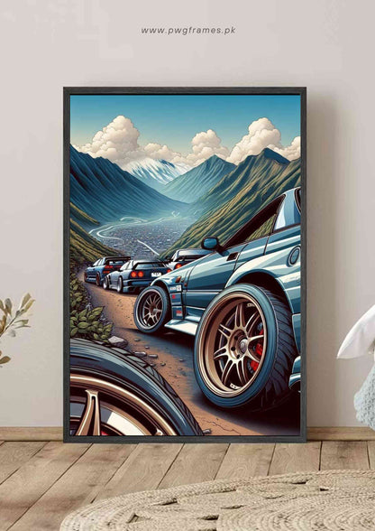 Anime-style Japanese Sports Cars Poster Wall Art