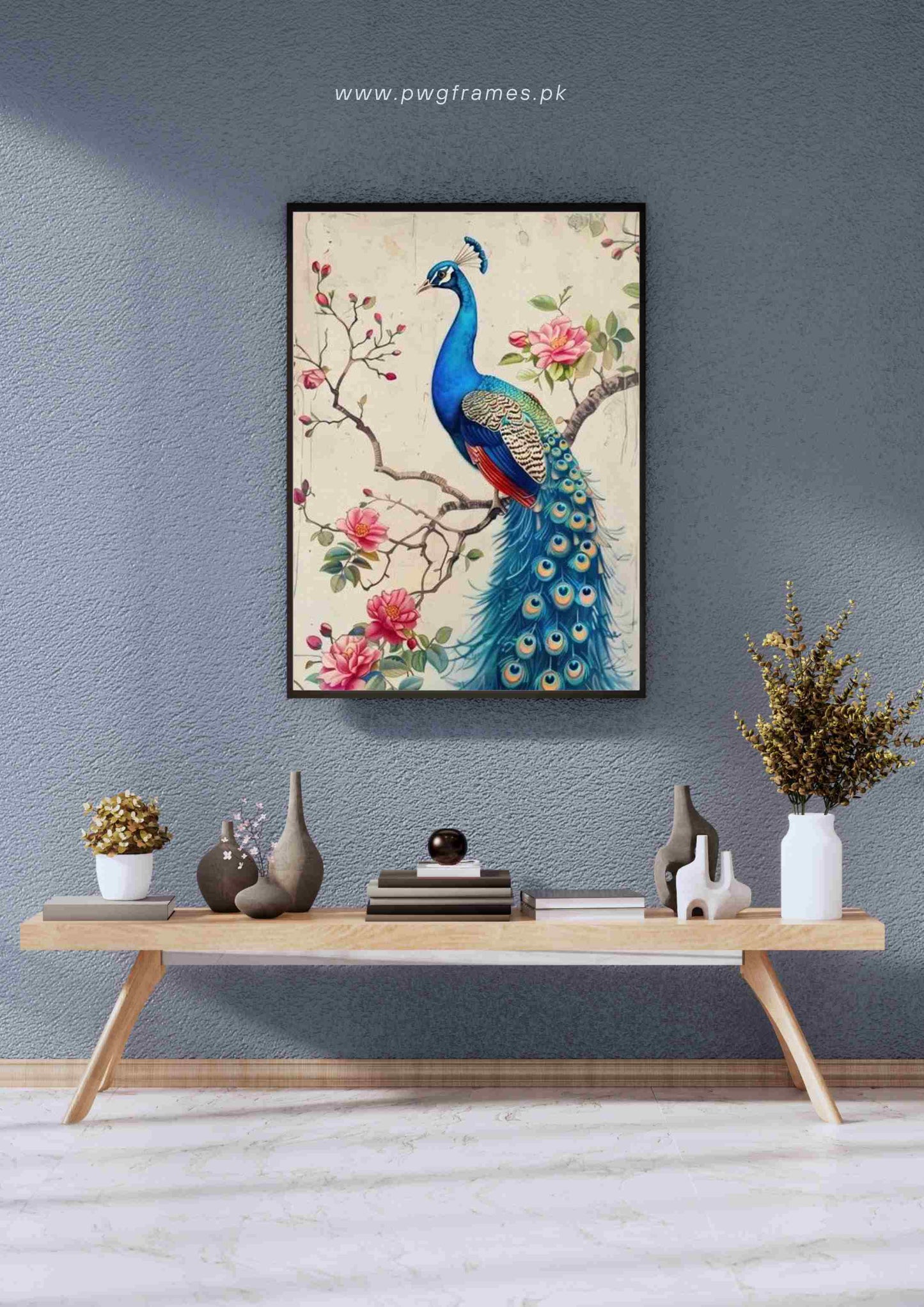 Watercolor Peacock and Cherry Blossoms Poster Wall Art