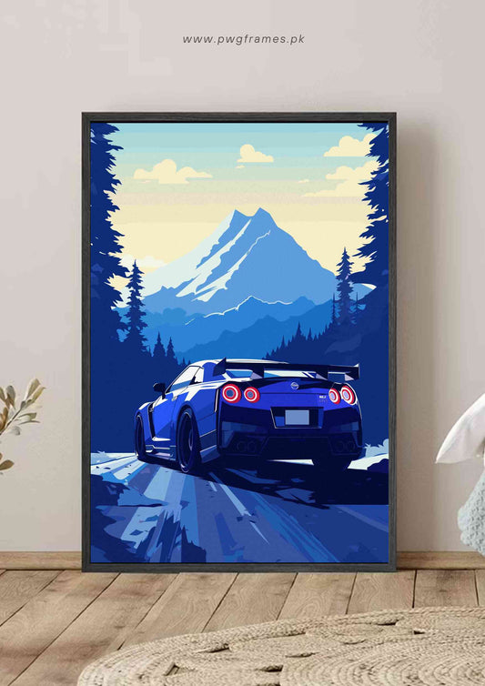 Nissan GTR Snowy Mountain Poster Wall Art