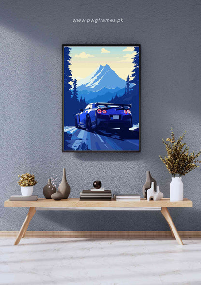 Nissan GTR Snowy Mountain Poster Wall Art