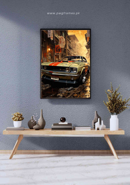 Anime-style Muscle Car in a Japanese Street Poster Wall Art