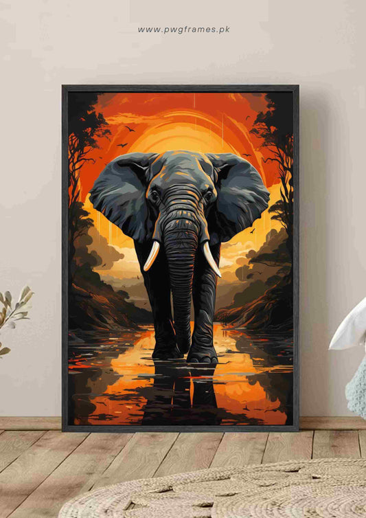 Bold Elephant African Sunset Poster Wall Art