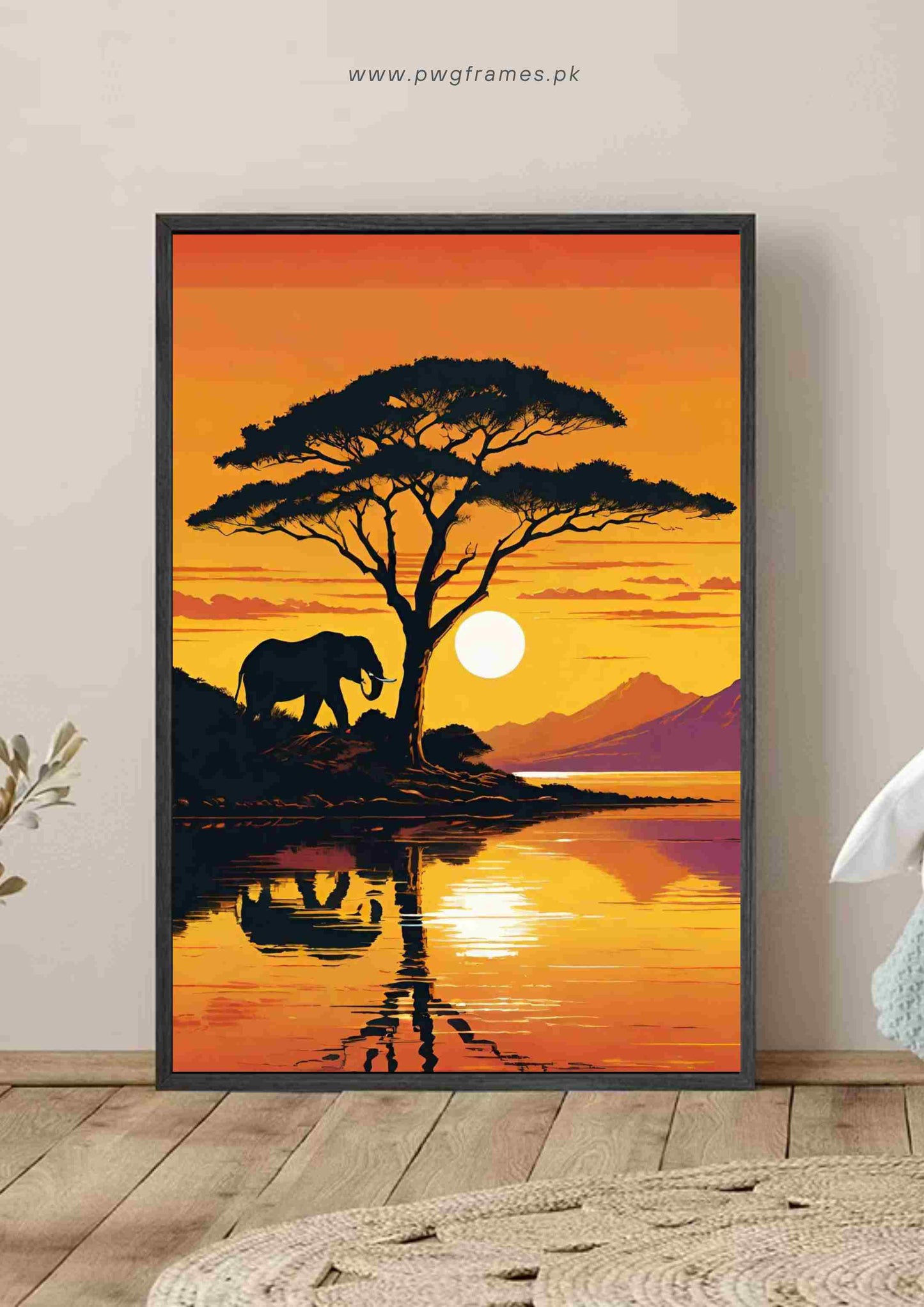 Serene Elephant African Sunset Poster Wall Art