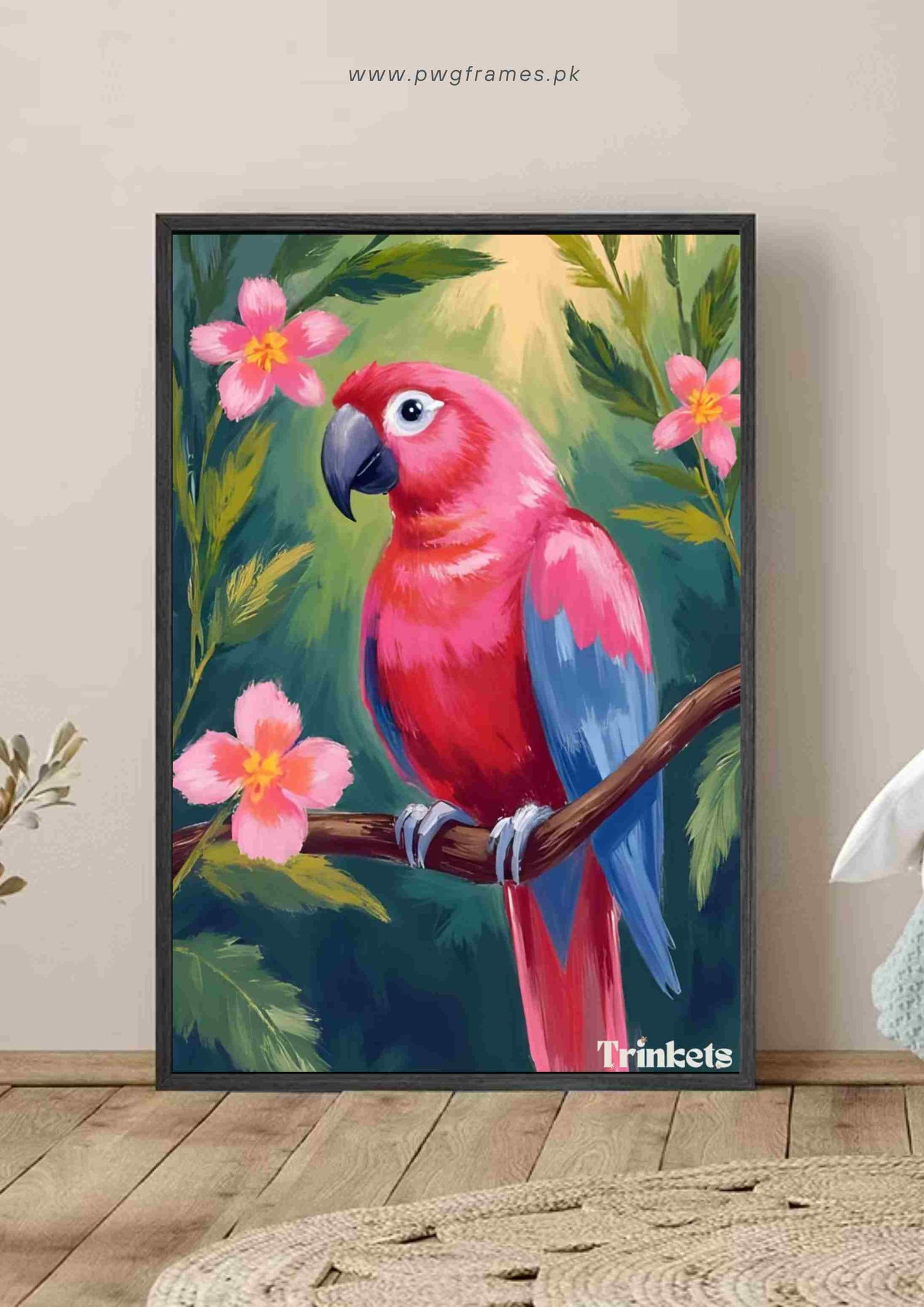 Tropical Pink and Blue Macaw Poster Wall Art