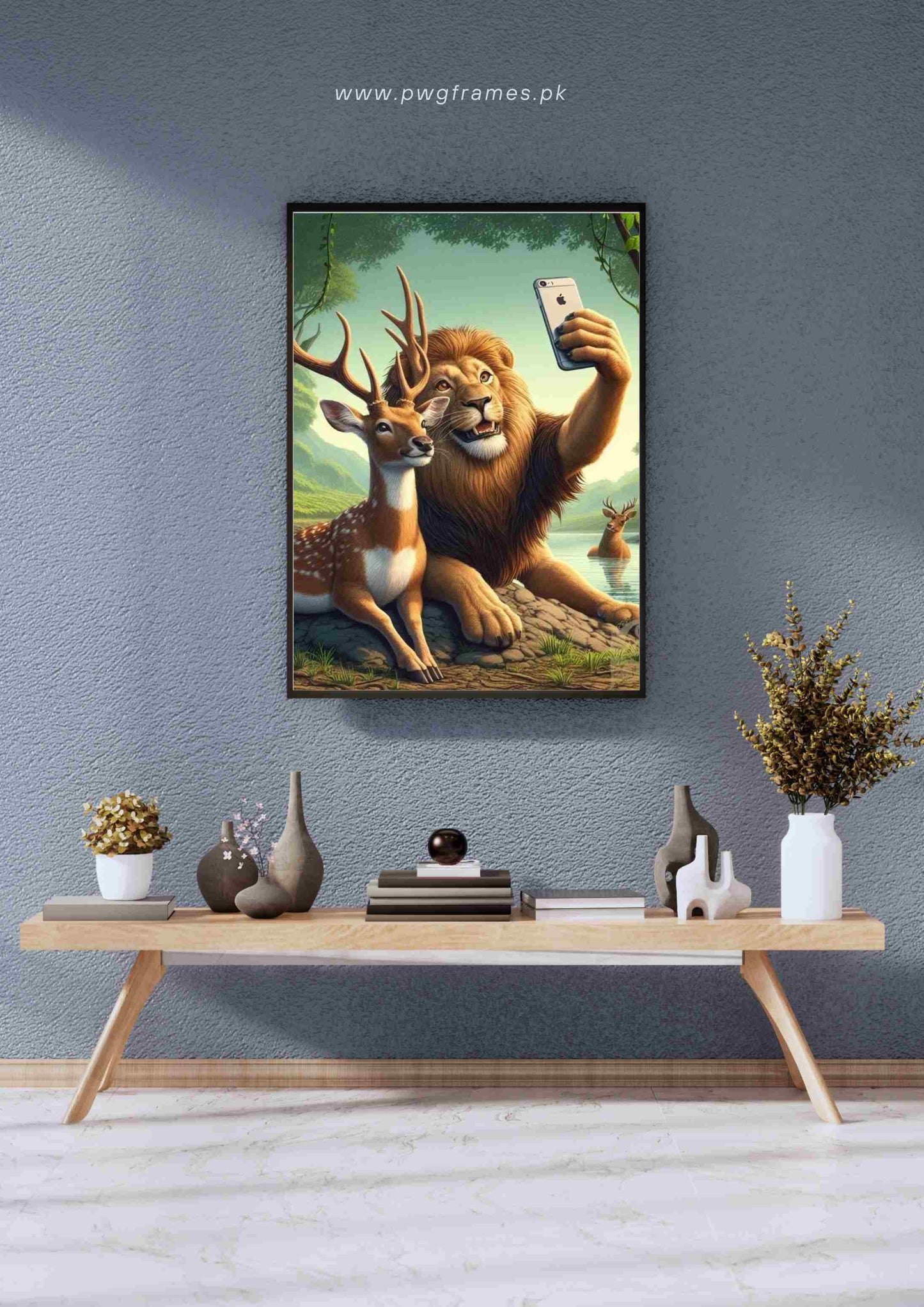 Lion and Deer Selfie Poster Wall Art