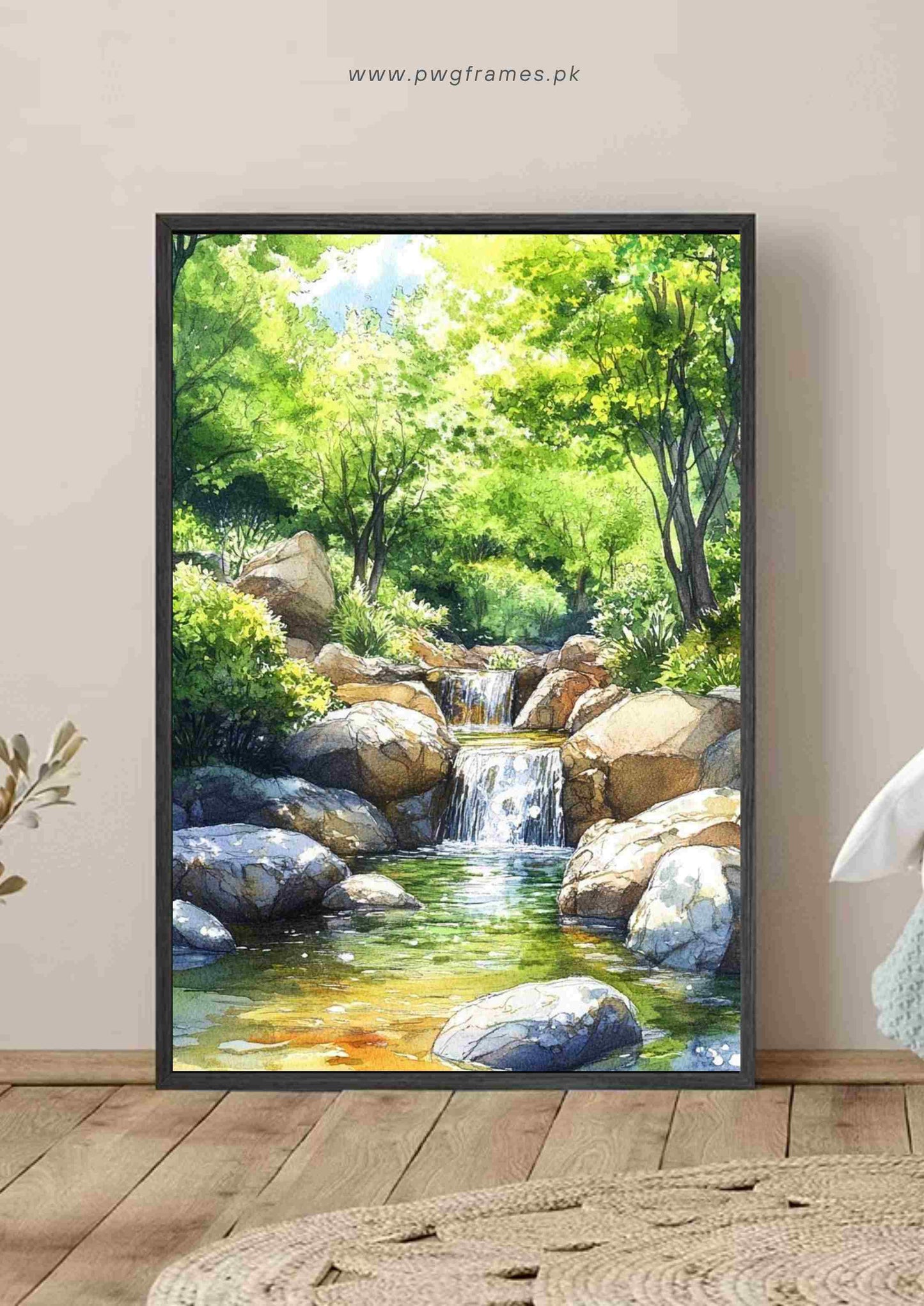 Tranquil Forest Stream Watercolor Poster Wall Art