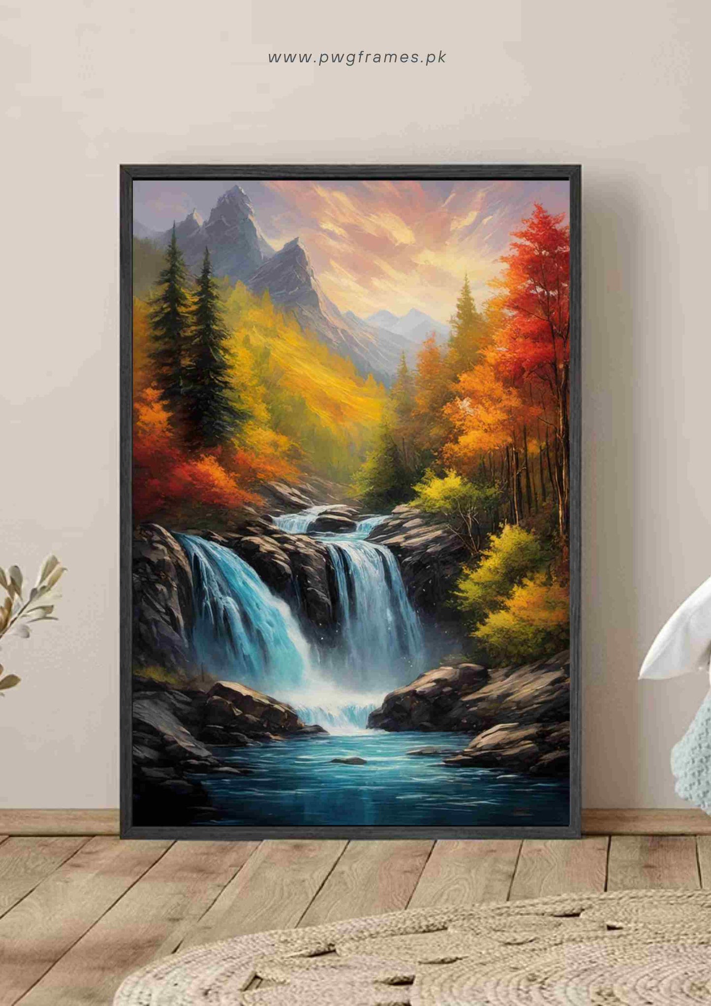 Majestic Autumn Waterfall Poster Wall Art