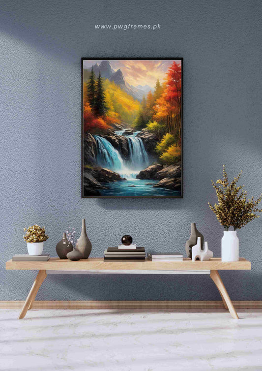 Majestic Autumn Waterfall Poster Wall Art