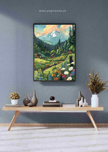 Japanese Countryside Mount Fuji Poster Wall Art